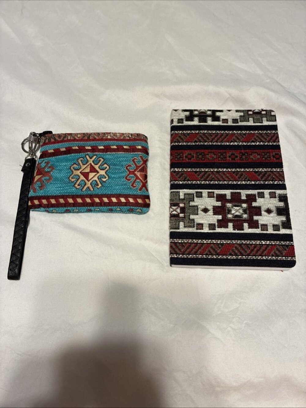 Armenian Carpet Pattern Tapestry Grid Journal Notebook Wristlet Pouch Set Gift